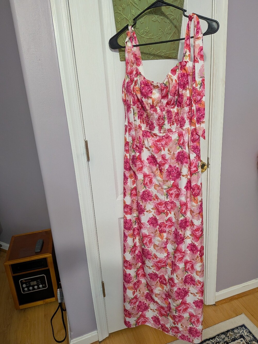 Lulu's Pink Floral Tie-Shoulder Maxi Dress on White